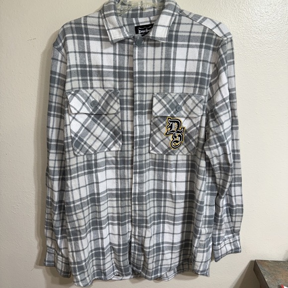 Dogg Supply By Snoop Dogg Shirt Mens XL Grey White Plaid Button Up Plaid Flannel - Picture 1 of 4